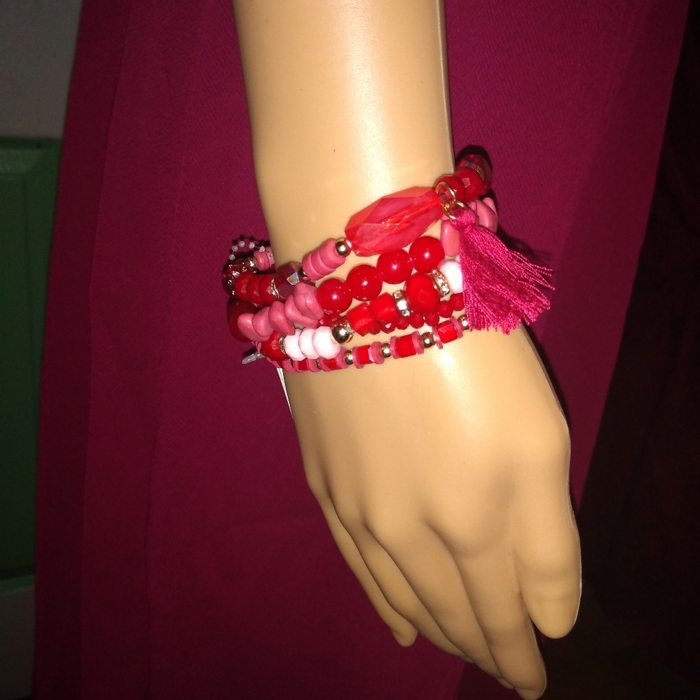 Multi Beaded Tassel Charm Bracelets